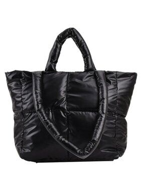 Quilted Puffer Tote Bag for Women - Padded Cotton Shoulder Bag Handbag